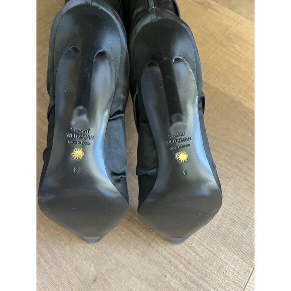 NEW Stuart WEITZMAN Strt Ruched 100 Satin Knee-High Boot in black Size 6 - Picture 6 of 12